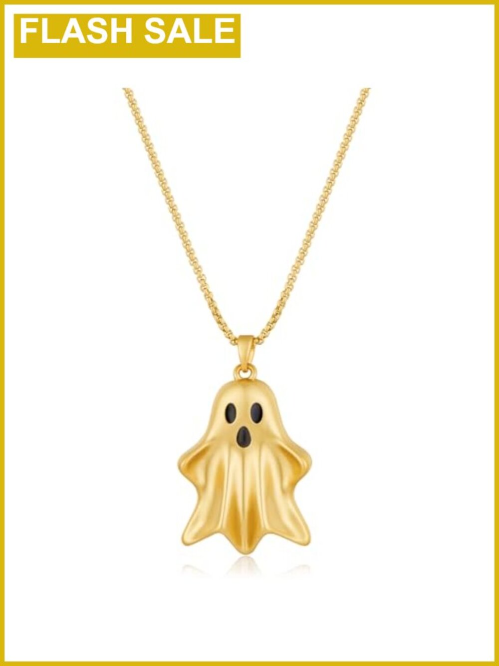 Gold Plated Ghost Pendant Necklace Box Chain Halloween Jewelry